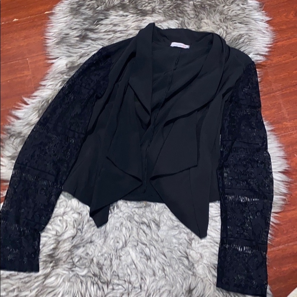 Black thin blazer with lace sleeves